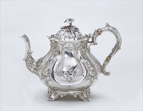 Teapot, by Martin Hall & Co. Silver, ivory handle. England, 1857.