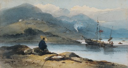 A Chinese River with a Figure on the Bank, by George Chinnery. England, early 19th century