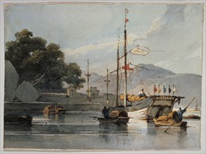 Shipping on a Chinese River, by George Chinnery. England, early 19th century
