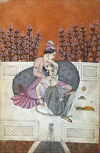 Lovers on a terrace. Guler, India, early 19th century