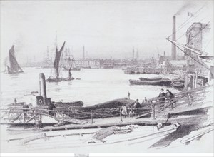 A View on the Thames below London Bridge, by Thomas Robert Way. England, 1895