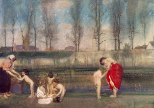 The Bathing Party, by C. Sims. Britain, 19th-20th century