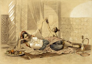 The odalisque, by H.F. Philippoteaux. Middle East, 19th century