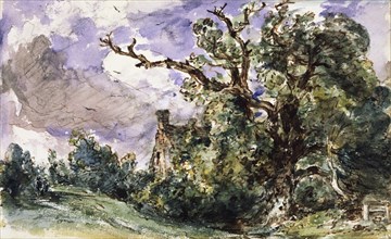 A cottage by a wood at Findon, by John Constable. Sussex, England, early 19th century