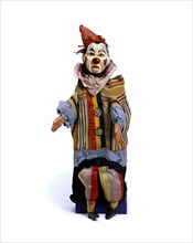 Glove puppet of a clown, by Albert Smith. England, early 20th century