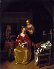 A Lady at her toilet, by Caspar Netscher. Dresden, Germany, mid-17th century