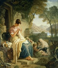Scottish Peasant Girl Embroidering Muslin, by Joshua Cristall. Scotland, 1846
