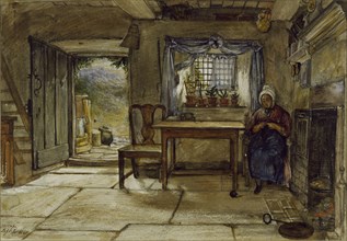 Woman in a cottage in Rievaulx, by Charles West Cope. England, mid-19th century