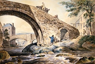 View of the Bridges at Hawick, by C. Calton. Scotland, 18th century