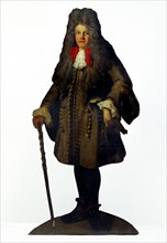 Man with cane, dummy board figure. England, 17th century