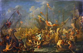 Anthony and Cleopatra at the battle of Actium, by Johann Georg Platzer. Austria, 18th century