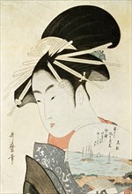 Courtesan with a fan, by Kitagawa Utamaro. Japan, 18th century