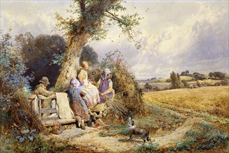 Young Gleaners Resting by a Stile, by Miles Birket Foster. England, 19th century