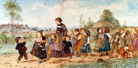 School promenade, by Albert Anker. France, 1869