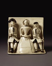 Men and woman seated on a pew, by Josiah Wedgwood. Staffordshire, England, mid-18th century