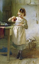 Girl with Kitten, by Emily Farmer. England, late 19th century