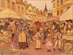 Fruit Stalls, illustration by Francis D. Bedford. England, 1899