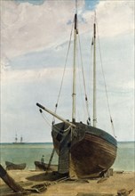 Deal Lugger and Boats, by F.L.T. Francia. England, 19th century