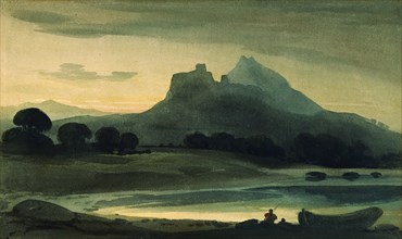 MountaiNus Landscape Afterglow, by John Varley. England, 18th-19th century