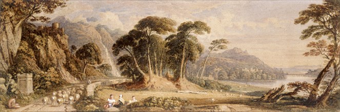 Landscape composition, by John Varley. England, 19th century