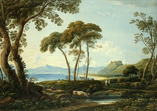 Landscape with Harlech Castle, by John Varley. England, 19th century