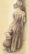 Life study of girl and child, by William Mulready. England, 19th century