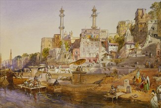 Mosque Ghat, Benares, by William Simpson. Varanasi, India, 19th century