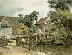 Farmyard with Pool, by William Henry Hunt. England, 19th century