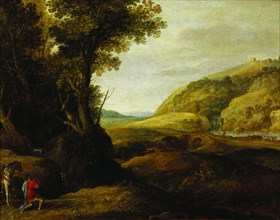 Landscape with St Hubert and the Stag, by Paul Brill. Rome, Italy, 17th century