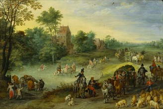 Travellers in a Landscape, by Jan Brueghel the Elder. Antwerp, Belgium, 1616