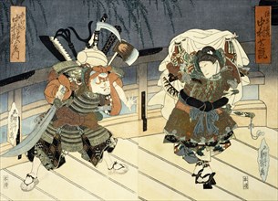 Two Actors in Performance, by Utagawa Kunimasu. Woodblock Print. Japan, 1837.
