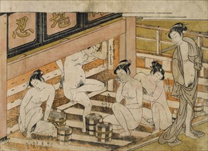 Men with women in a bath house, by Isoda Koryusai. Japan, 18th century