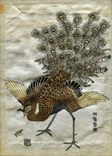 A Peacock and a Mole Cricket, by Isoda Koryusai. Japan, 18th century