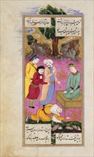 Khusraw Prostate at Shah's Feet, by Ganjavi Nizami. From The Romance of Khusraw and Shirin. Iran, late 17th century