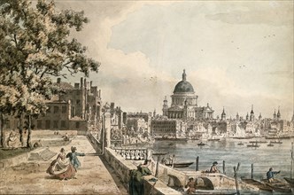 St Paul's Cathedral from the terrace of Old Somerset House, by William James. England, 18th century