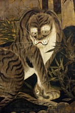 Tiger, depicted on a painted screen. Japan, 17th century