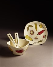 Bowl, Plate and Servers, by Terence Conran. Stoke-on-Trent, England, 1955