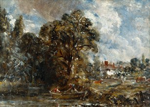 Constable, Sur la rivière, une ferme et Water's Edge en arrière-plan