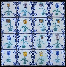 Panel of 12 tiles. Holland, early 17th century