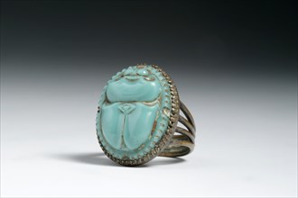 Turquoise stone scarab set in base metal setting