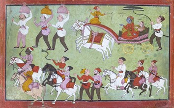 Marriage Procession of Rama and Sita. Chamba, Punjab Hills, India, mid-18th century. 
Londres,