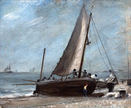 Constable, La plage de Brighton : bateau de pêche et équipage
