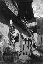 After the Liberation, the French flag is hoisted again on the façade of this chalet (August 1944)