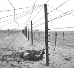 War in Algeria, Rebel electrocuted in the barbed wire (1957)