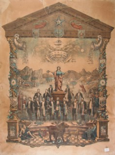 The "compgnonnages" or Fellowcraftsmen with their colours around an allegoric depiction