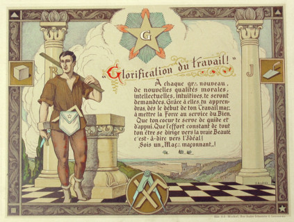 The Fellowcraft - Glorification of work, after the design by Oswald Wirth, J. Andrès