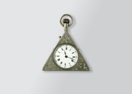Triangular Swiss silver watch.