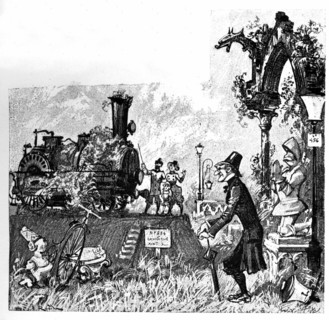 The last locomotive in the museum of Cluny, illustration by Robida