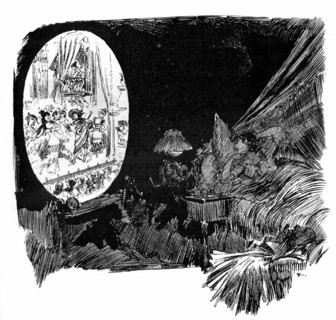 Theater at home with the telephonescope, illustration by Robida