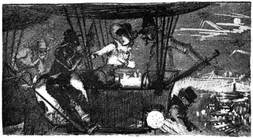 Night aerial attack, illustration by Robida